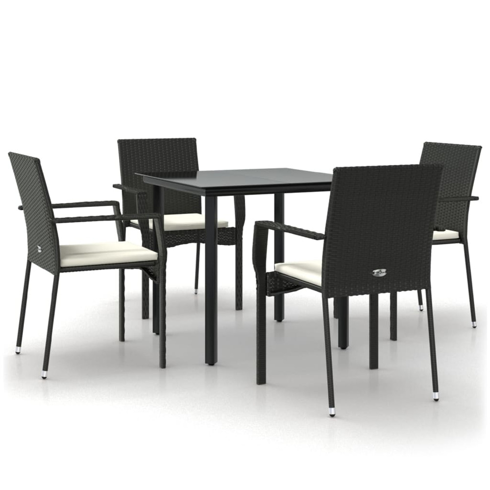 Ensemble à manger de jardin coussins 5pcs noir résine tressée