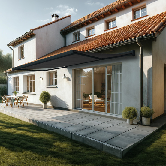 Store banne coffre intégral soa 5,00x3,50 m (manuelle - gris anthracite stucturé ral7016st - gris graphite)