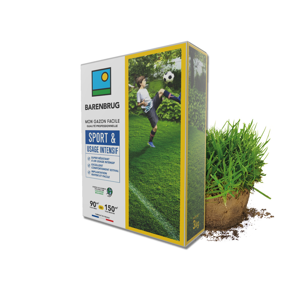 Barenbrug - gazon sport & usage intensif - super résistant - excellent comportement estival - implantation rapide et facile - 3kg