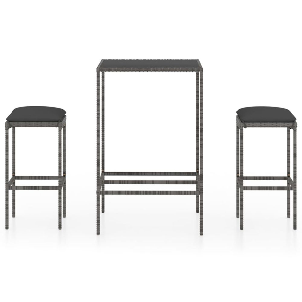 Ensemble de bar de jardin 3 pcs et coussins résine tressée gris