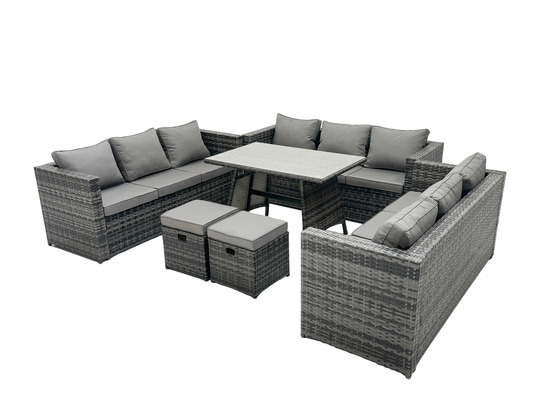 11 places ensemble de canapé en rotin extérieur avec patio table à manger 2 petits tabourets gris foncé mixte