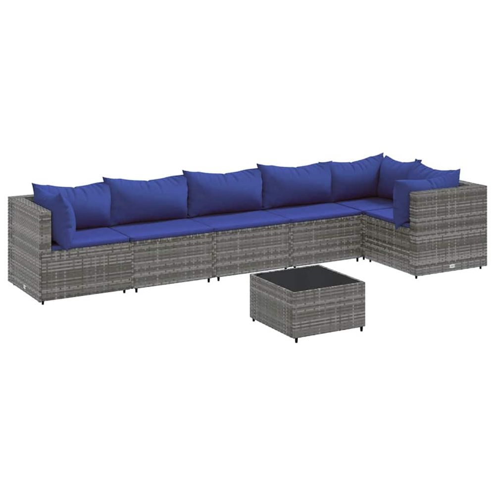 Salon de jardin 7 pcs avec coussins gris résine tressée
