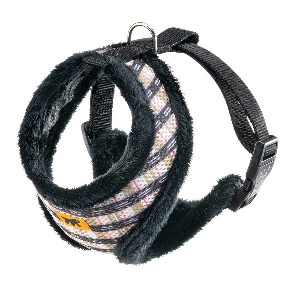 Nikita fur m harnais pour chien, respirant, fourrure ecologique douce, sangle réglable, tartan
