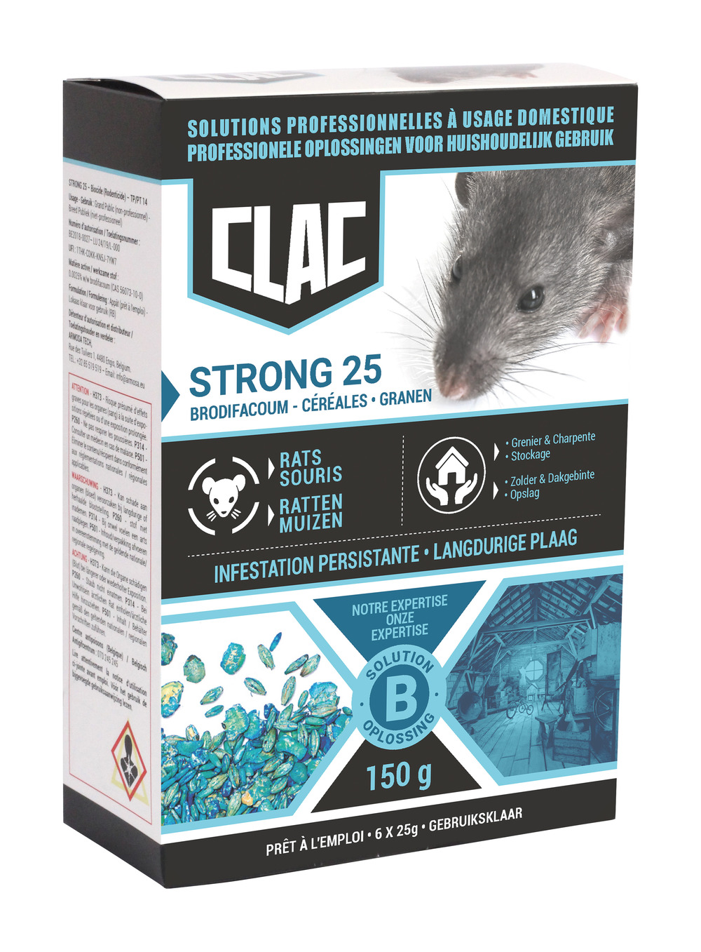 Strong 25 céréales rats et souris - contrôle efficace des rats et des souris - 150 g (6 x 25 g)