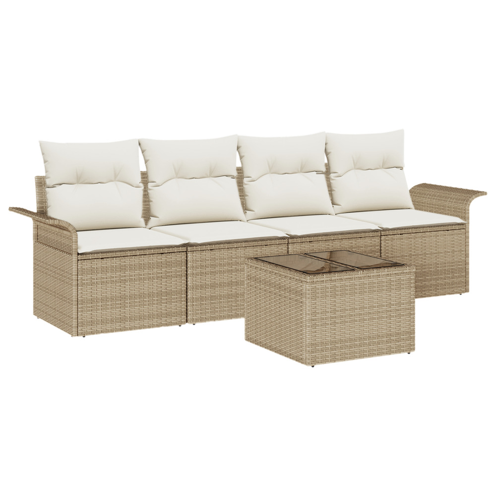 Ensemble de canapés de jardin 5 pièces avec coussins beige en rattan synthétique