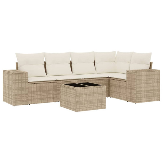 Salon de jardin avec coussins 6 pcs beige résine tressée