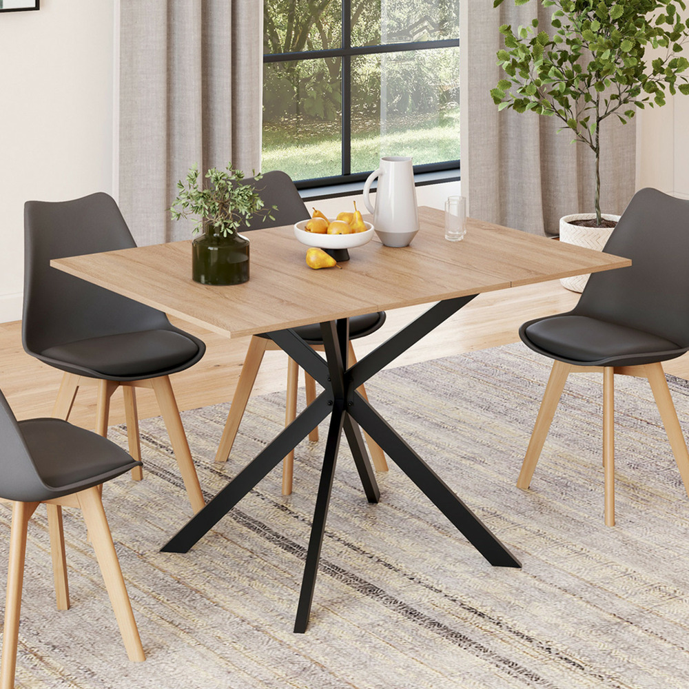 Table à manger extensible carrée alix 4-6 personnes pied araignée bois et noir 80-120 cm