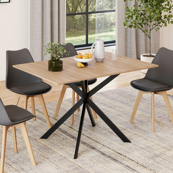 Table à manger extensible carrée alix 4-6 personnes pied araignée bois et noir 80-120 cm