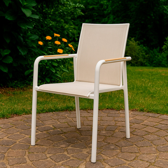 Sedia de jardin empilable blanc en aluminium legere et resistante aux intemperies
