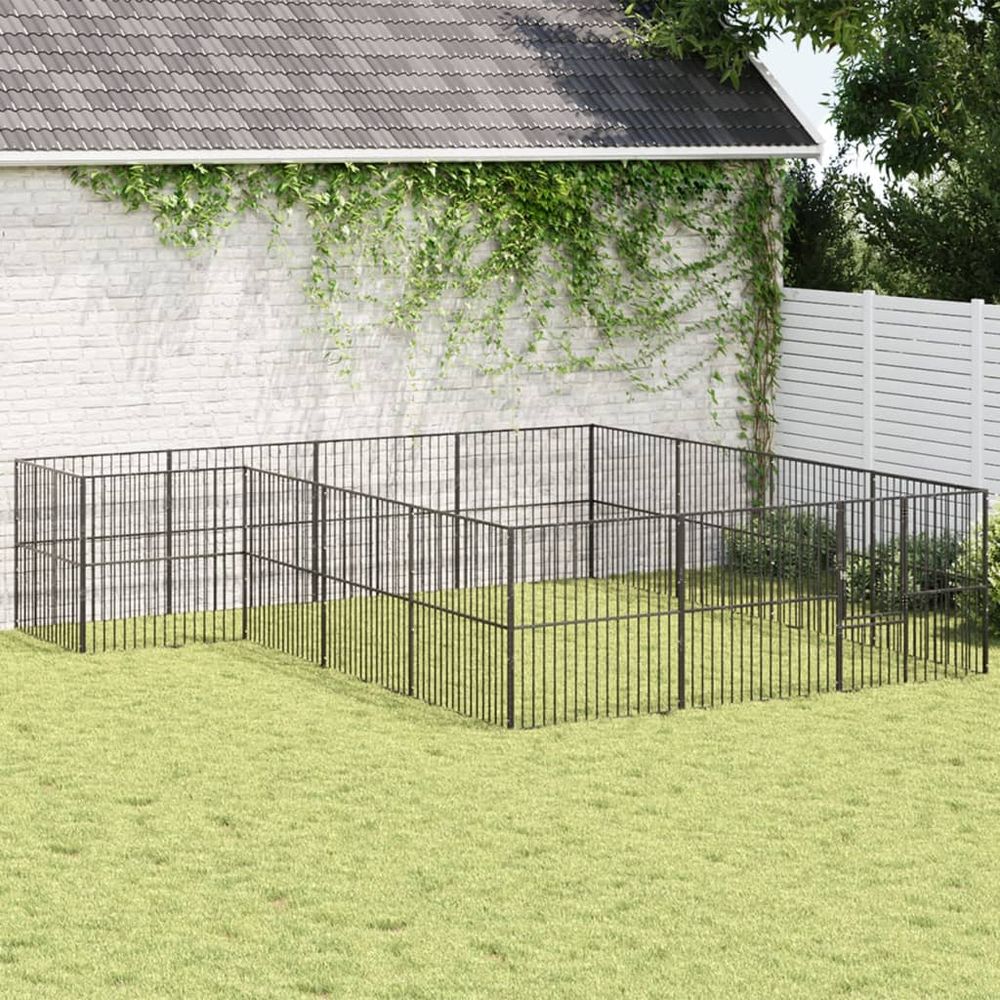 Grand enclos 16 panneaux avec porte pour chien en acier galvanisé jardin noir