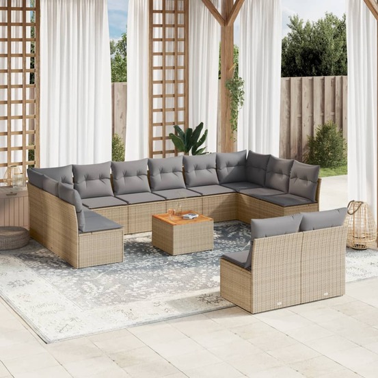 Salon de jardin avec coussins 13 pcs beige résine tressée