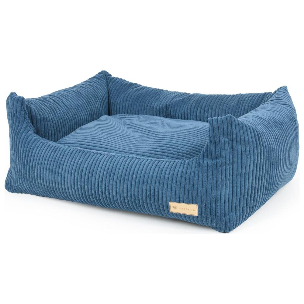 Velinda panier pour chien et chat avec oreiller amovible 80 x 60 — bleu marine (velours côtelé)