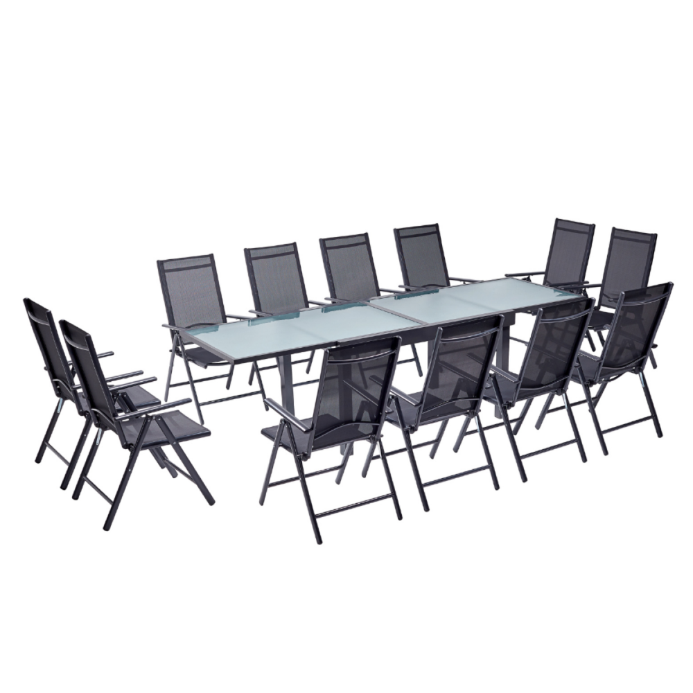Table de jardin extensible 12 fauteuils en alu et toile pvc brescia