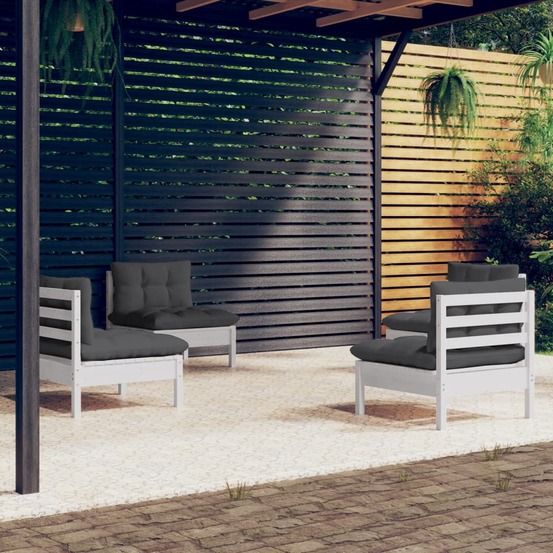 Salon de jardin 4 pcs avec coussins anthracite bois de pin