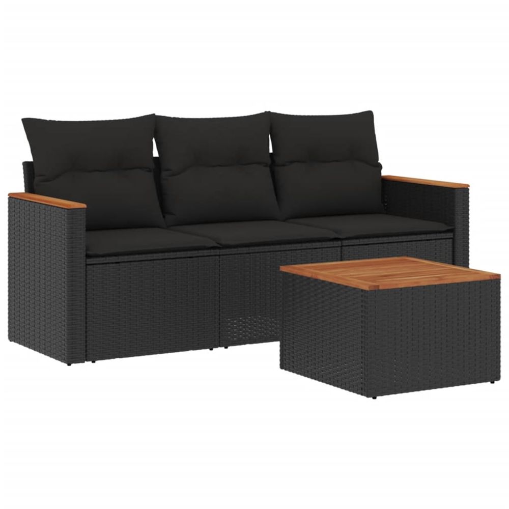 Salon de jardin 4 pcs avec coussins noir résine tressée