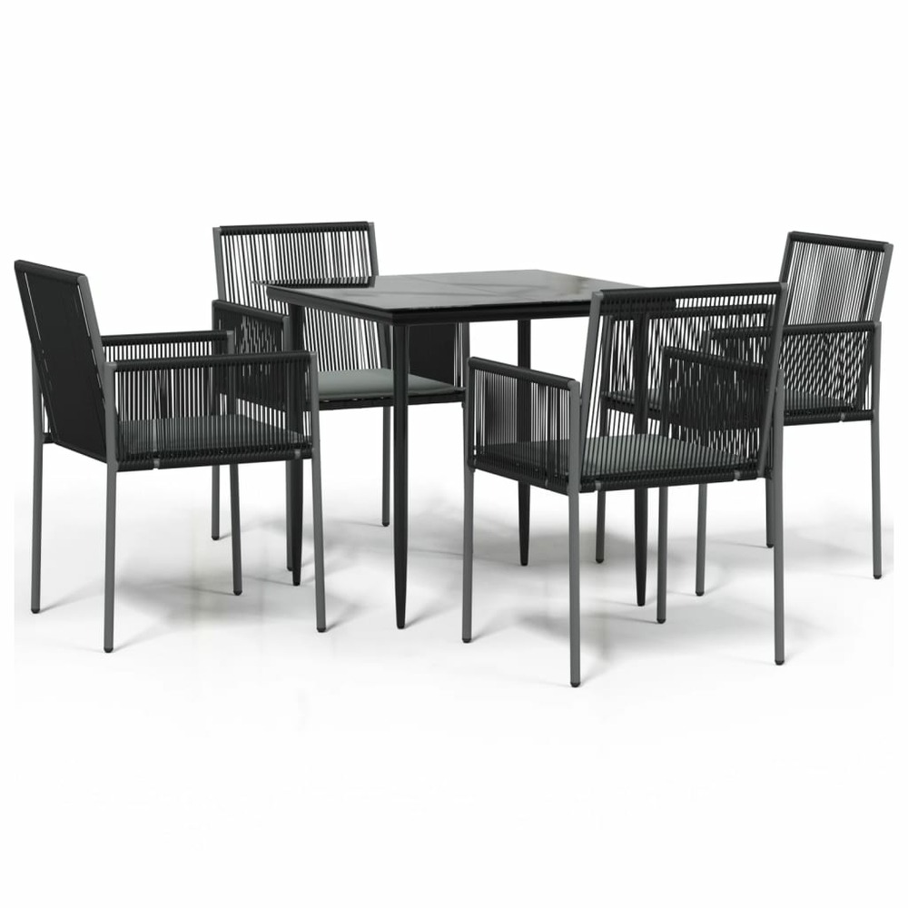 Ensemble à manger de jardin coussins 5pcs noir rotin et acier