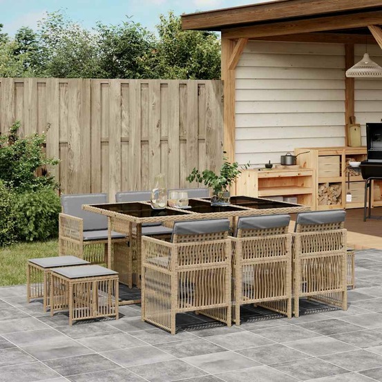Ensemble à manger de jardin et coussins 11 pcs mélange beige