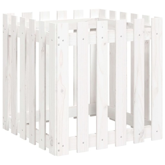 Jardinière avec design de clôture blanc 60x60x60 cm pin massif