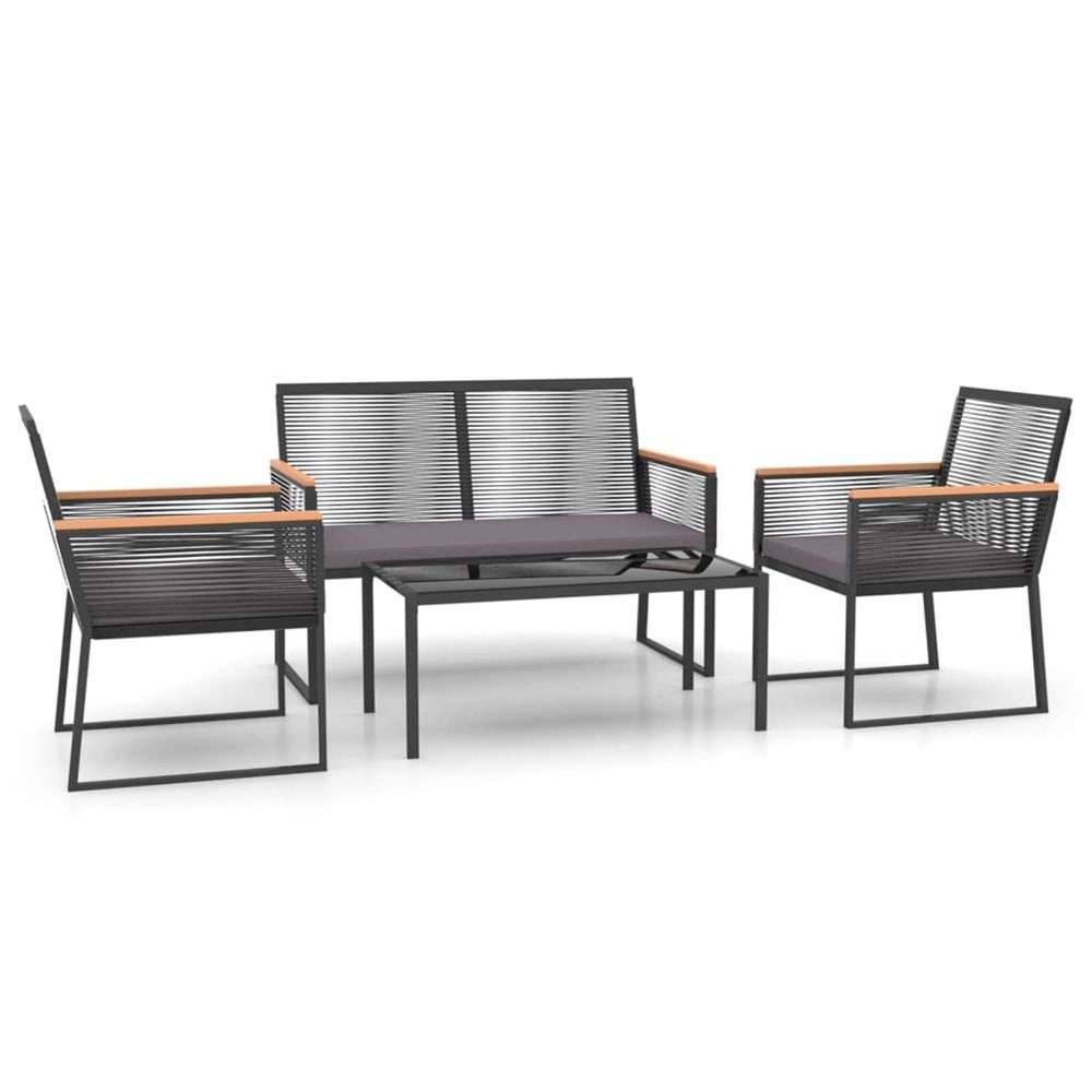 Salon de jardin 4 pcs avec coussins noir acier