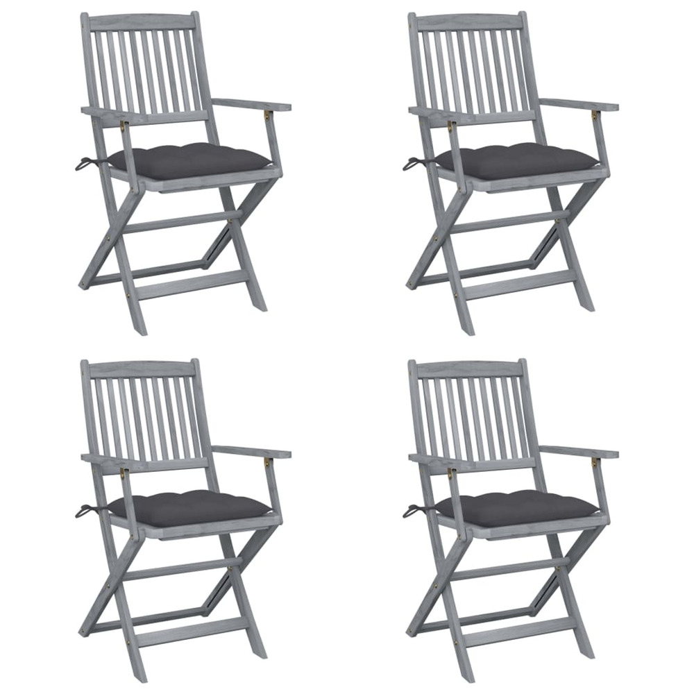 Chaises pliables d'extérieur lot de 4 et coussins bois d'acacia