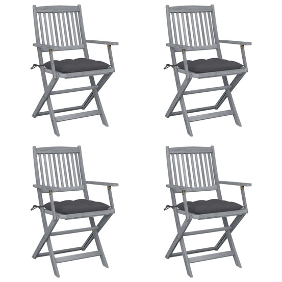 Chaises pliables d'extérieur lot de 4 et coussins bois d'acacia