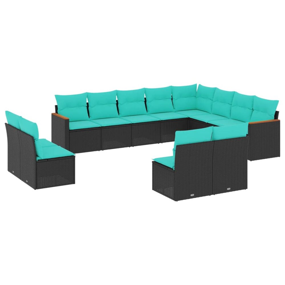 Salon de jardin avec coussins 12 pcs noir résine tressée