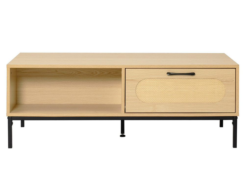 Nagato - table basse - cannage et effet bois - 1 tiroir et 1 niche - 110 cm