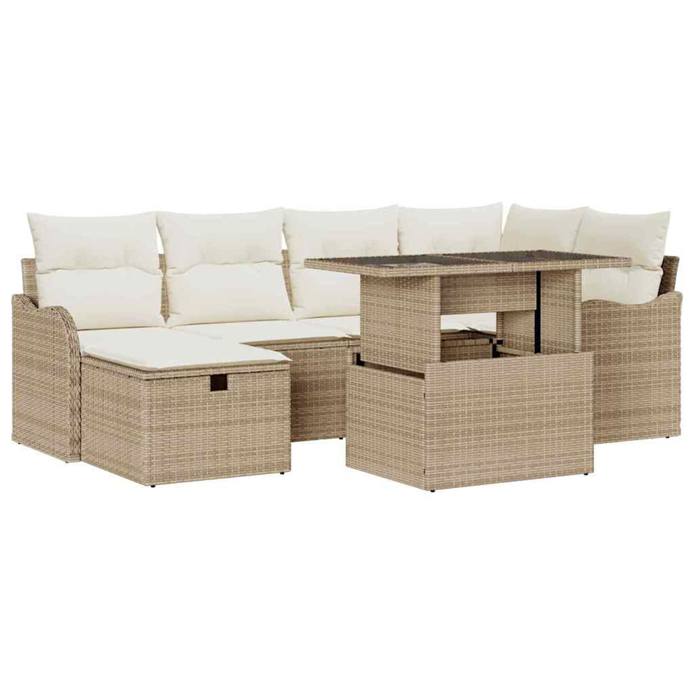 Ensemble de canapé de jardin 7 pcs beige poly rotin