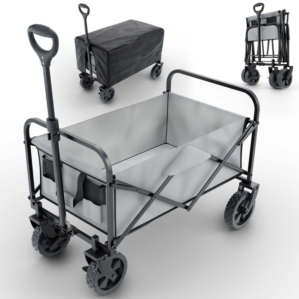 Chariot à bras chariot de transport pliable inclus housse amovible 61l gris