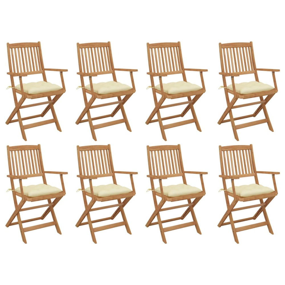 Chaises pliables d'extérieur et coussins lot de 8 bois d'acacia
