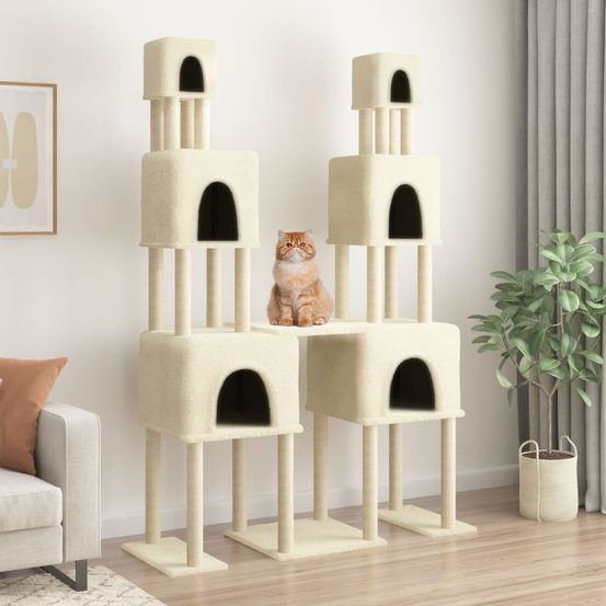 Arbre à chat xxl multi-niveaux sisal 6 niches pour grands chats 199 cm crème