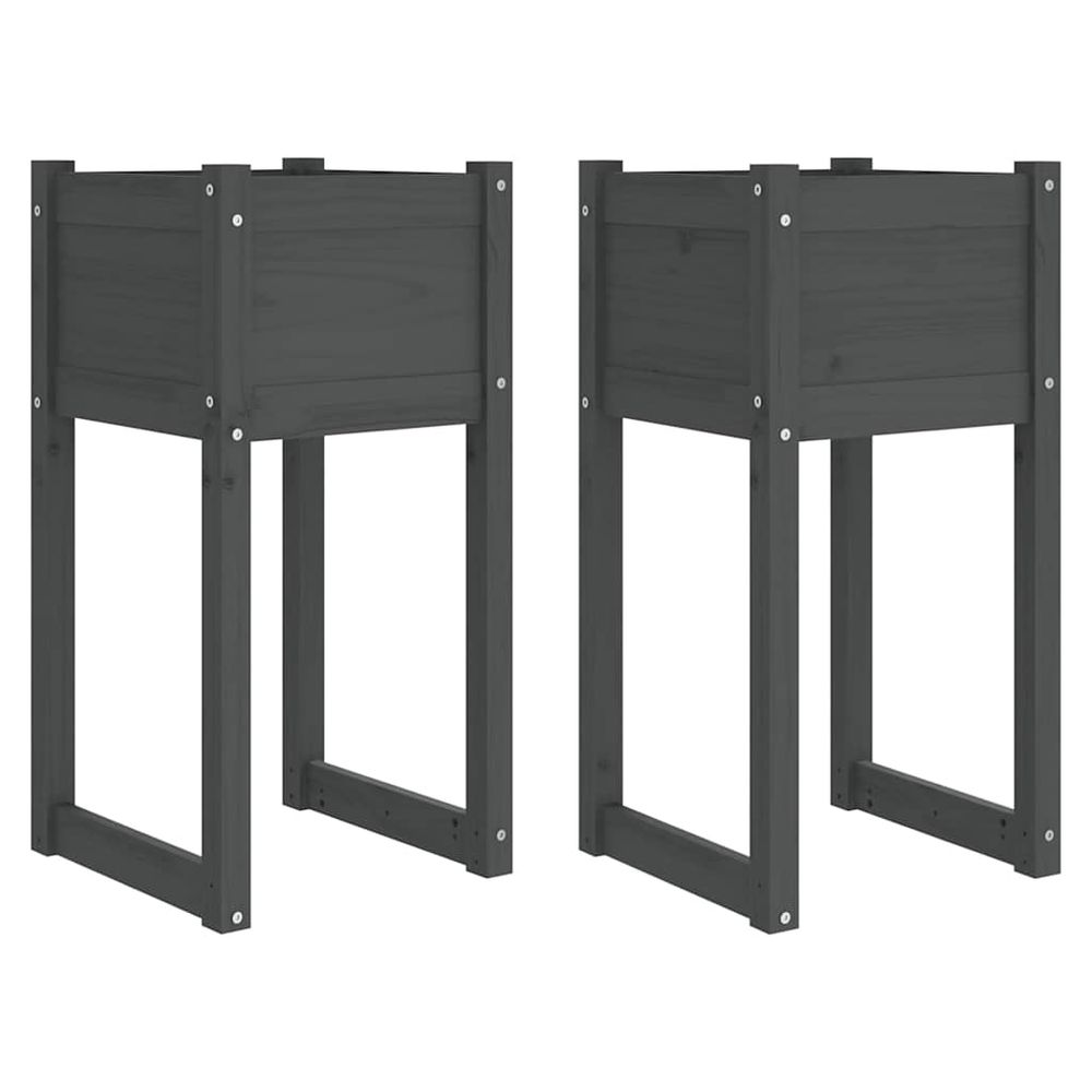 Jardinières 2 pcs gris 40x40x81 cm bois massif de pin