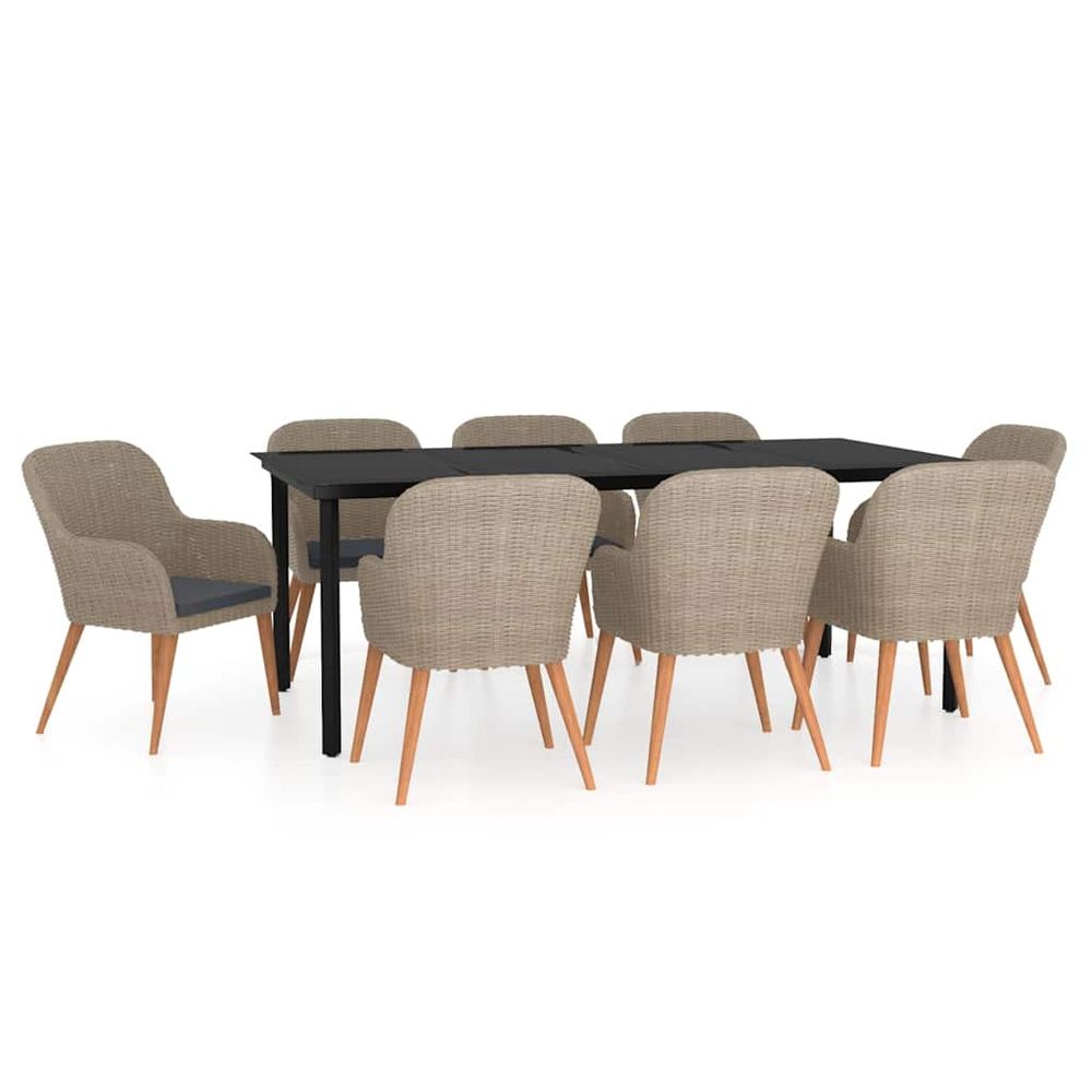 Ensemble à manger de jardin avec coussins 9 pcs marron