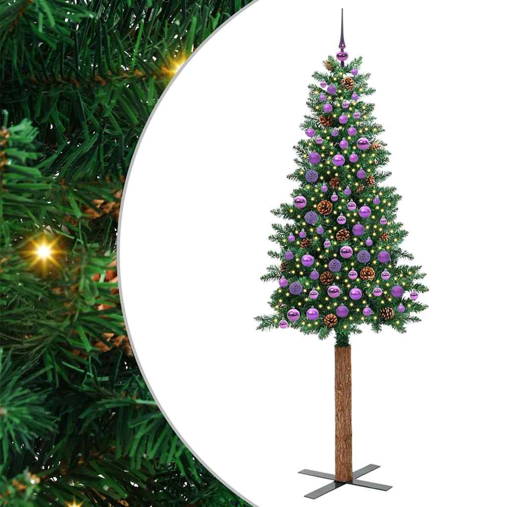 Sapin de noël mince vert 210 cm pvc et bois de pin massif