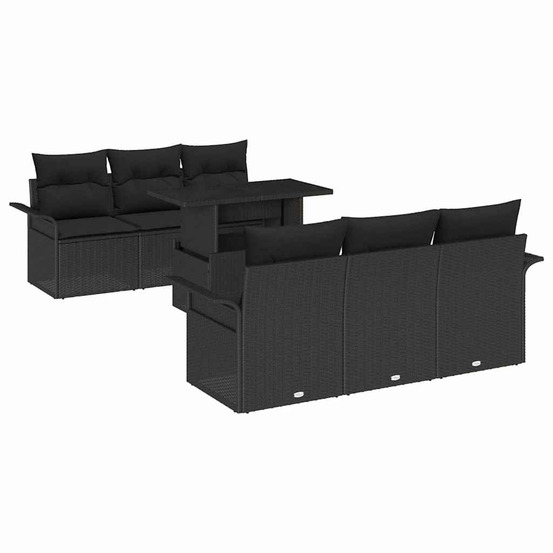 Ensemble de canapé de jardin 7 pcs noir poly rattan