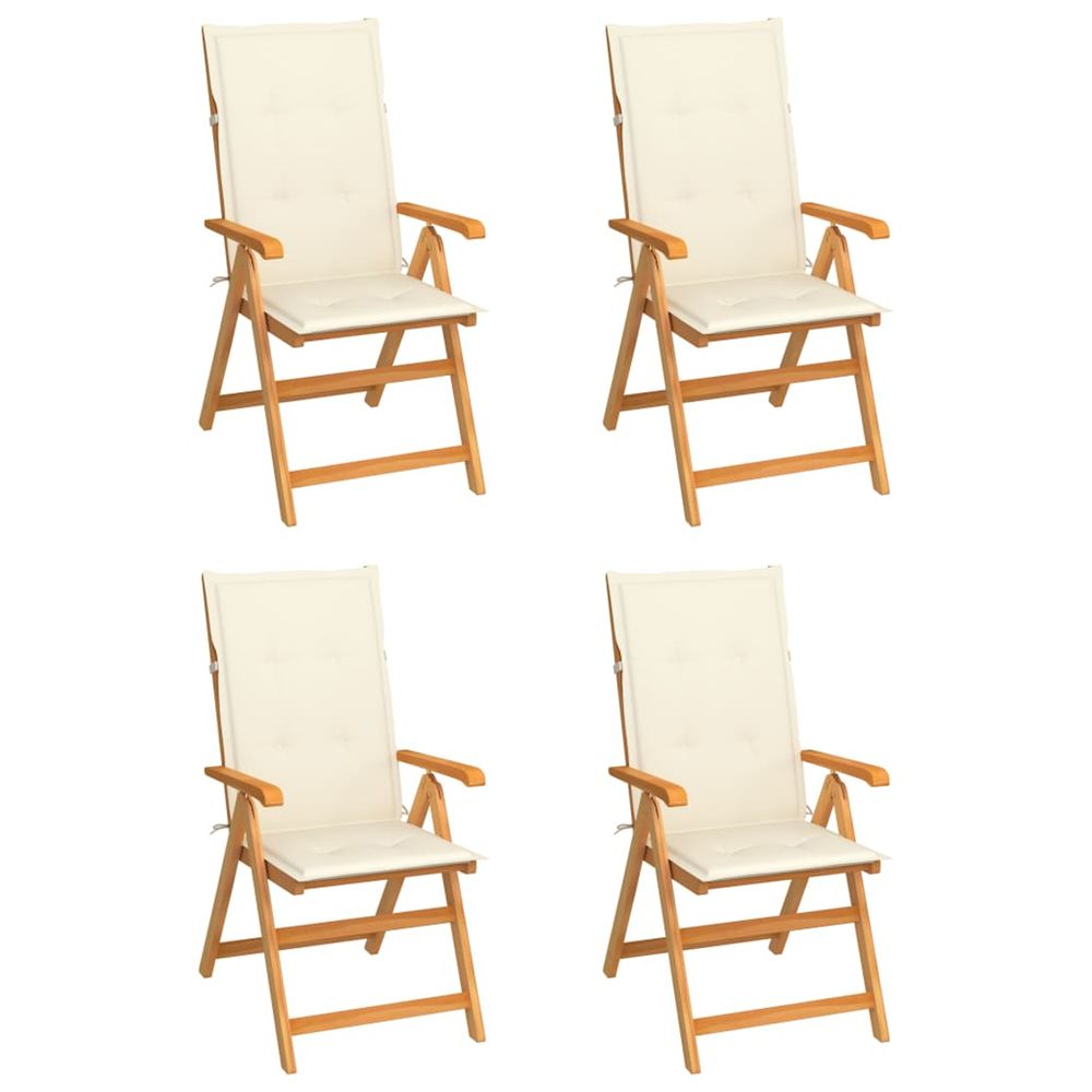 Ensemble de 4 chaises pliantes en teck massif avec coussins crème