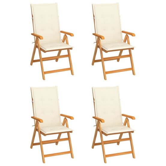 Ensemble de 4 chaises pliantes en teck massif avec coussins crème