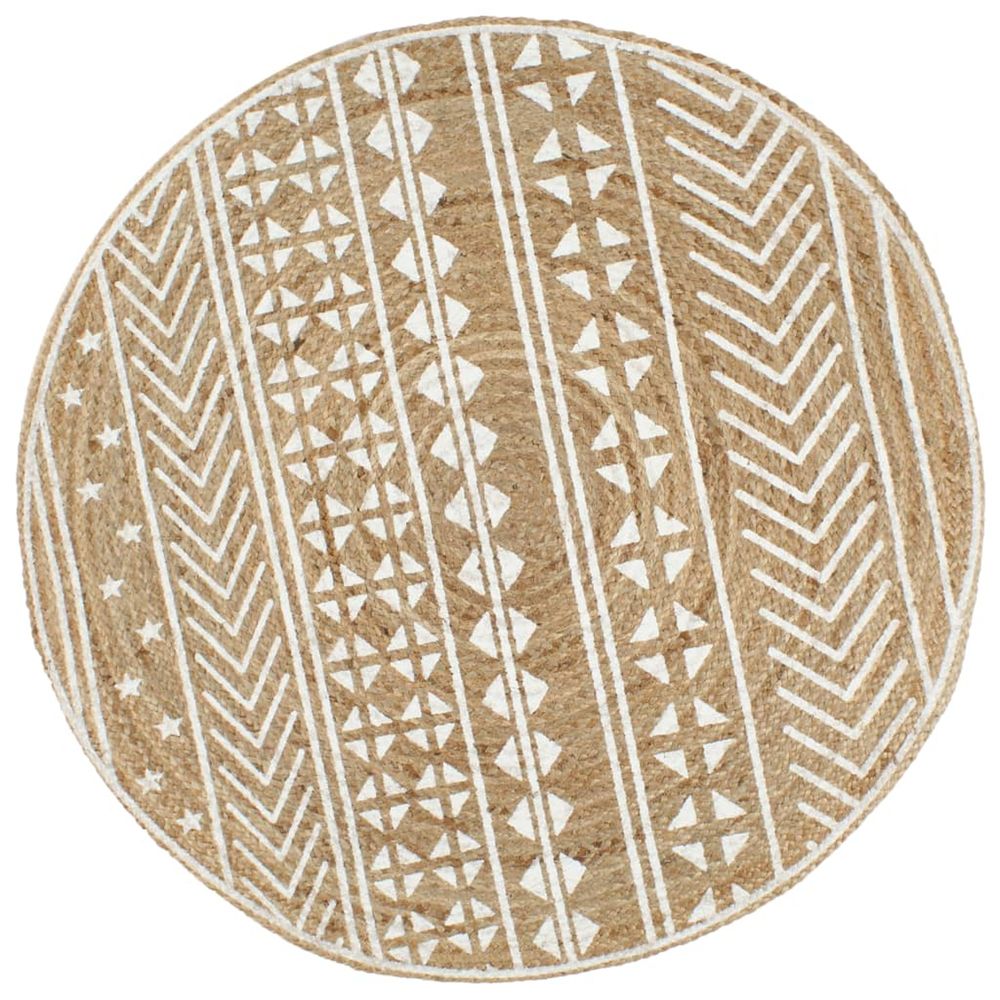 Tapis fait à la main jute avec imprimé blanc 150 cm