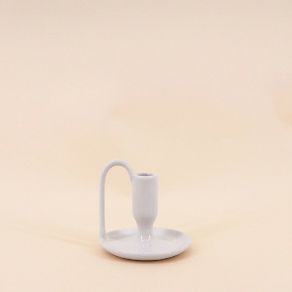 Bougeoir blanc en céramique avec anse 11cm