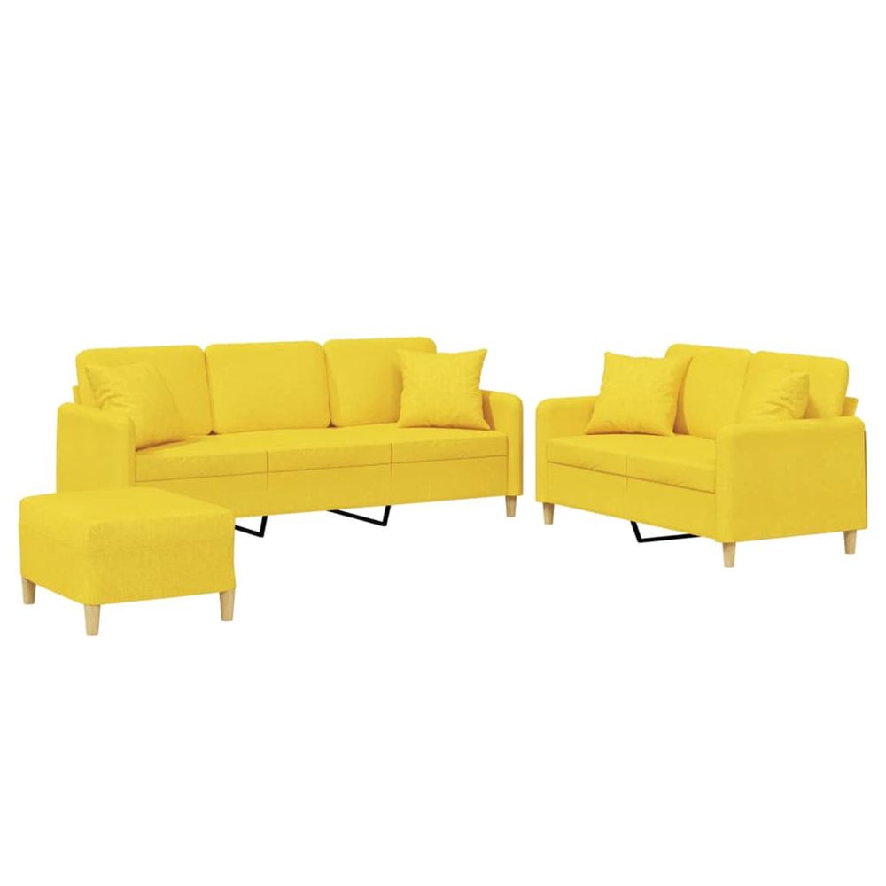 Ensemble de canapés 3 pcs avec coussins jaune clair tissu