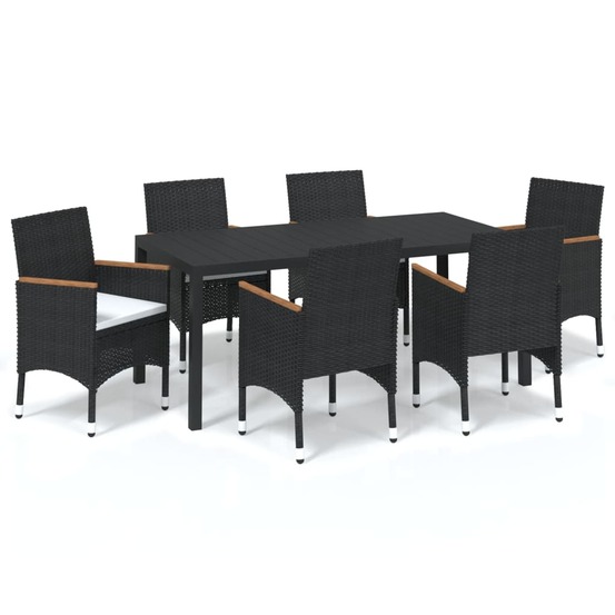 Ensemble à manger de jardin coussins 7pcs résine tressée noir