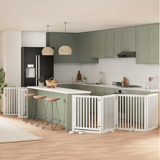 Barrière de sécurité chien modulable 10 panneaux 8m bois blanc h90cm