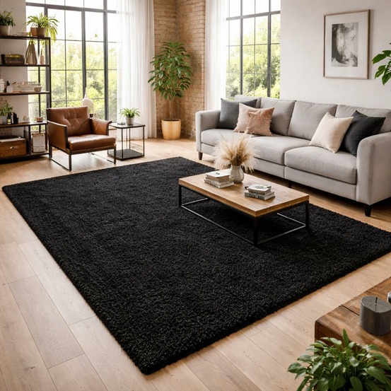 Tapis poils longs shaggy 140x200 rectangle tissã© antracite motif uni uni l