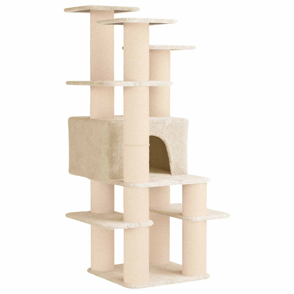 Arbre à chat avec poteaux à griffer en sisal crème 161 cm