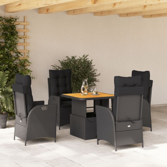 Ensemble à manger de jardin coussins 5pcs noir résine tressée