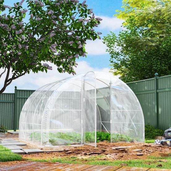 Serre tunnel de jardin pe 150 g/m² 295 x 295 x 195 cm 9 m² porte battante - comfortxl outdoor living