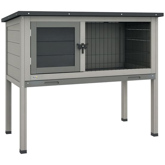 Clapier sur pied lapin bois extérieur niche toit ouvrant verrou 84cm gris
