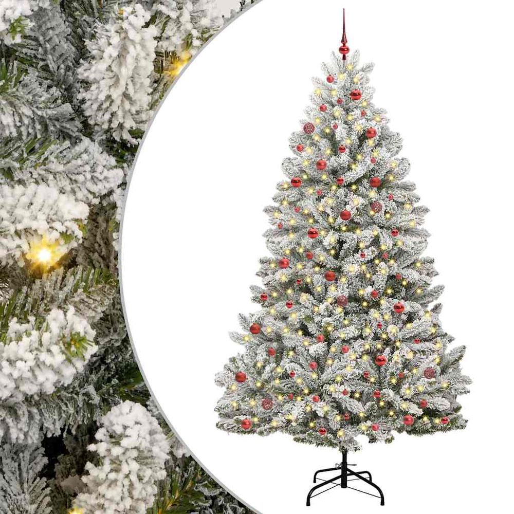Sapin artificiel majestueux 270 cm floconné, guirlande led et 120 boules pour haut plafond