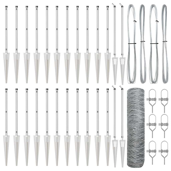 Clôture avec poteaux argent 1 x 50 m acier recouvert de pvc