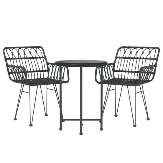 Ensemble de salle à manger de jardin meuble extérieur 3 pièces noir résine tressée